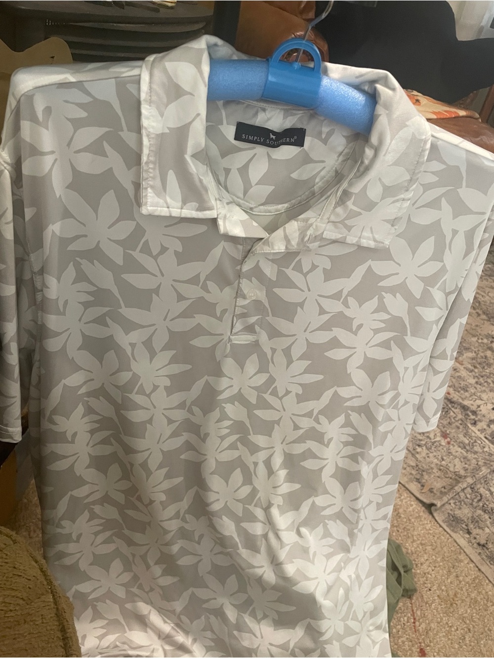 Simply Southern Men's Cream and White Floral Polo